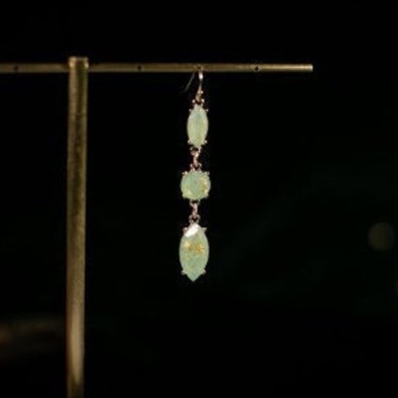 Dangling Green Opal and Gold Earrings - Picture 1 of 6